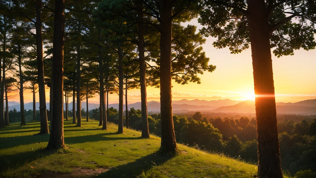 sunset anime surreal dusk, timelapse, forest, nature