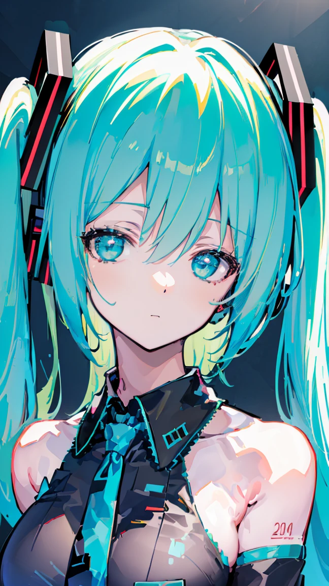 8K, 4K, Highest quality, High resolution: 1.2), (amazing, Realistic, Photorealistic: 1.4), (Front Focus), (In the Dark:1.6), ,Huge are in full view　Hatsune Miku