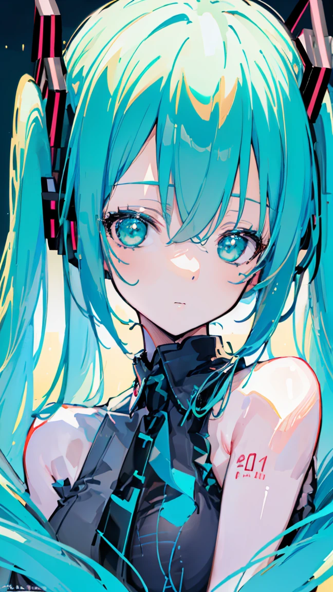 8K, 4K, Highest quality, High resolution: 1.2), (amazing, Realistic, Photorealistic: 1.4), (Front Focus), (In the Dark:1.6), ,Huge are in full view　Hatsune Miku