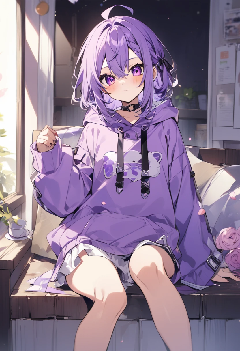 Keito。Wearing a purple hoodie。