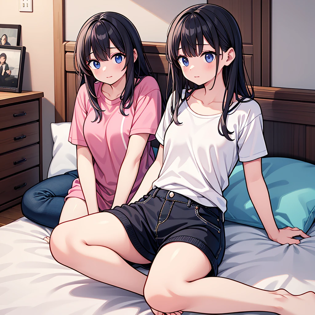 A young woman with black hair who has dropped out of elementary school, has been a recluse for many years, is unemployed, and is bedridden with depression, and is lazing around at home all day.