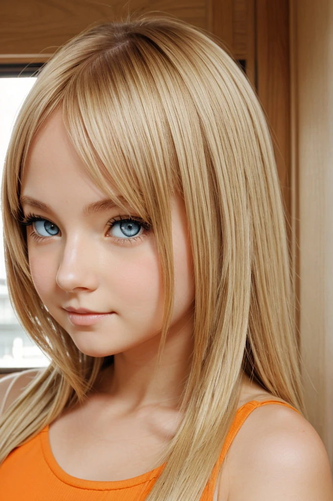 cute white girl with orange eyes anime
