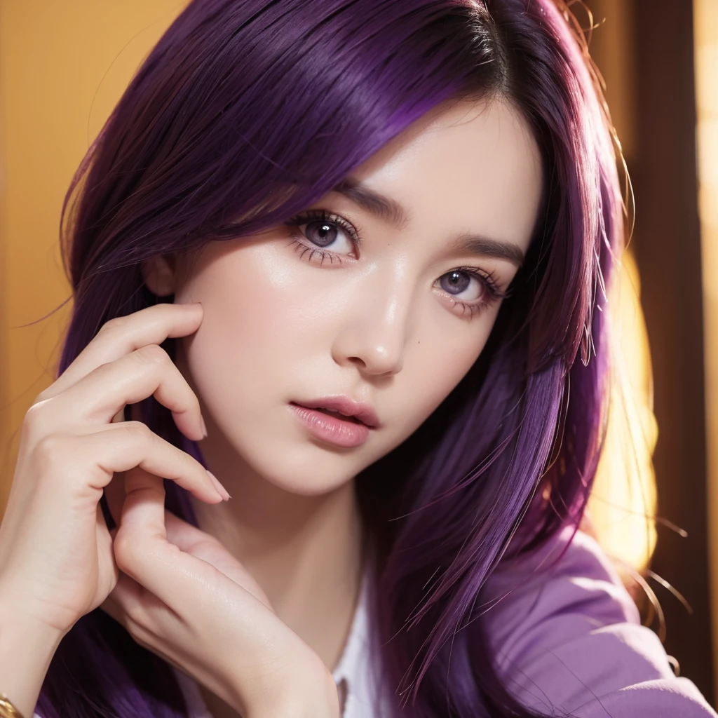 Purple hair, golden pupils, cool queen