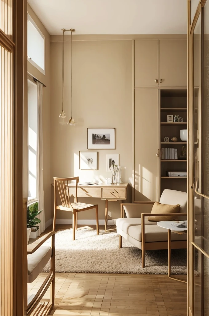 room、Stylish、Frame in the middle、Overall beige、Beige furniture