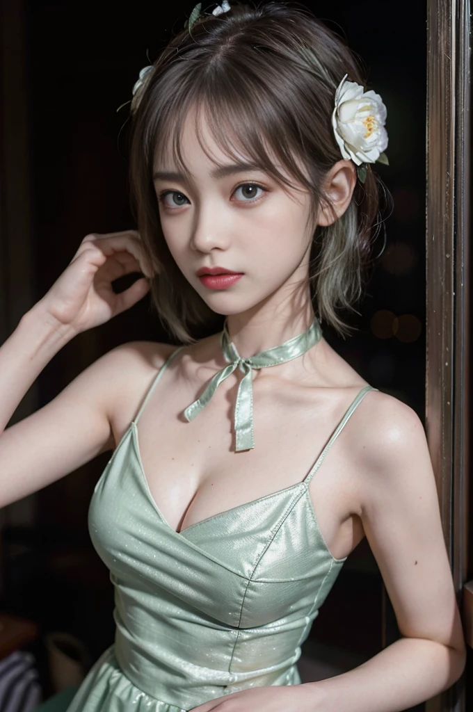 Gorgeous girl ((masterpiece)),((高解picture度)),((Highest quality)),detailed,(Browsing Caution, Are crying),((Hands tied, handcuffs, Tie your wrists, Raise the hand, Hanging , model, Bondage ,teary eye, brown hair, collar, )),G-string, topless , Torn clothes,large chest,,picture ,handcuffs, collar, Lock, Embarrassing, scared,breast focus,throw, Cinema Lighting, Perfect Shadow,(((prison))), Realistic lighting shades,Nahida \(Genshin Impact Impact\), Cruciform pupil,Hired \(Genshin Impact Impact\),Noel_\(Genshin Impact_Impact\), One girl,(green_eye:1.2//),silver hair, short_hair, Moderate_chest, Rose, red_flower,hair_flower