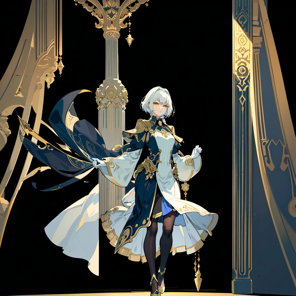 (work of art:1.2), best qualityer, (((from head to toe))) (illustration:1.2), (ultra detali), hyper details, (delicate detailed), (details Intricate), (cinematic light, best qualityer Backlights), clear line, from low, soloist, perfectbody, (3 girl), white hair and yellow eyes,((full body and static)) (emperor,  black clothes), (tails: 1.1),, eyes slightly closed, fully body, (Shy: 1.2 ), (make up), hight contrast, (better lighting, an extremely created and beautiful), (cinematic light), colorfully,