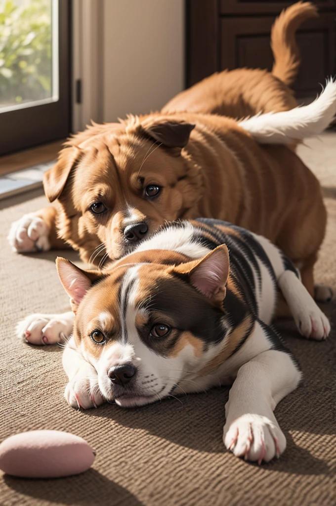 1 dog,1 cat, playing together