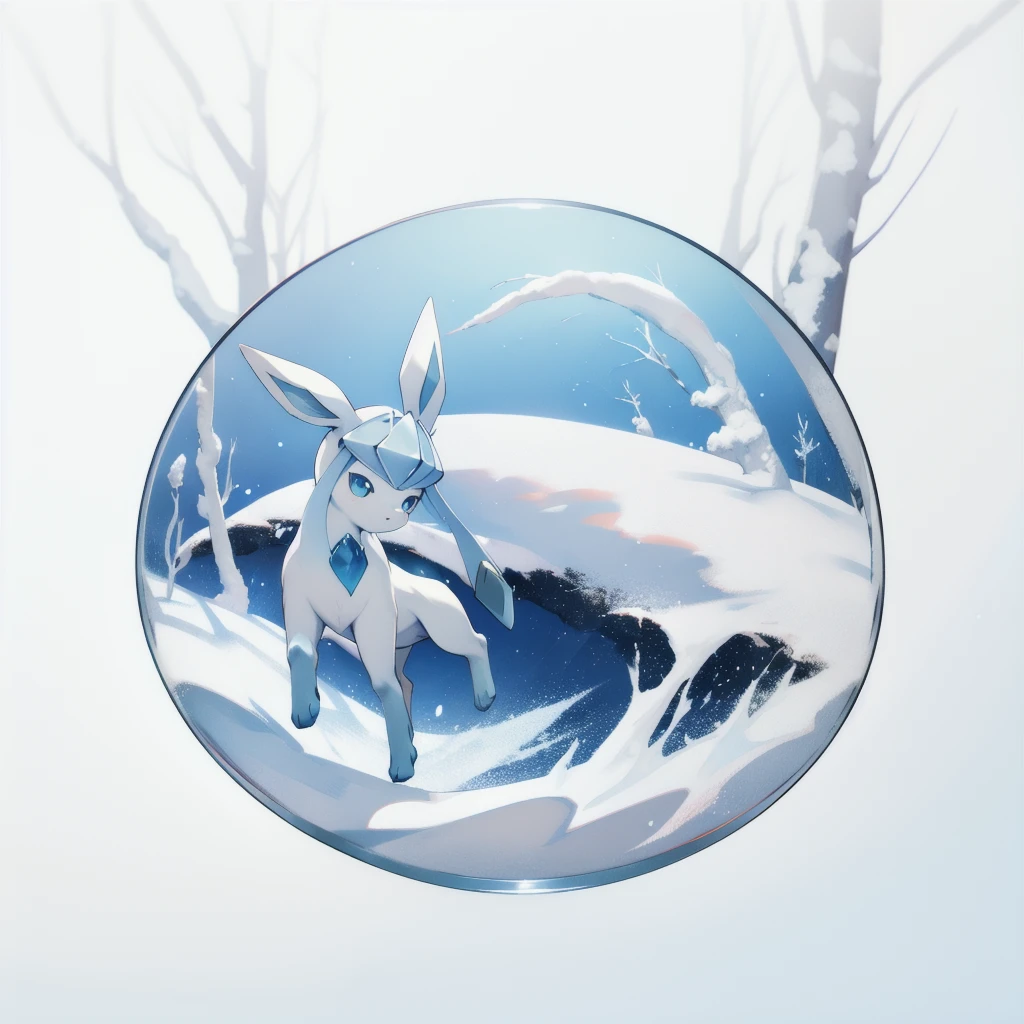 glaceon, snow,pokemon \(creature\),animal, full body, tree,, (masterpiece, best quality,absurdres: 1.2),, perfect hands,, masterpiece,best quality,ultra-detailed,very detailed illustrations,extremely detailed,intricate details,highres,super complex details,extremely detailed 8k cg wallpaper