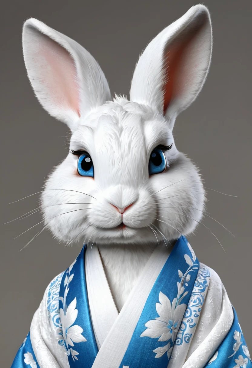 High quality, Extremely detailed, (furry) ((rabbit)) male, blue eyes, symmetrical perfect face fine detail, White kimono