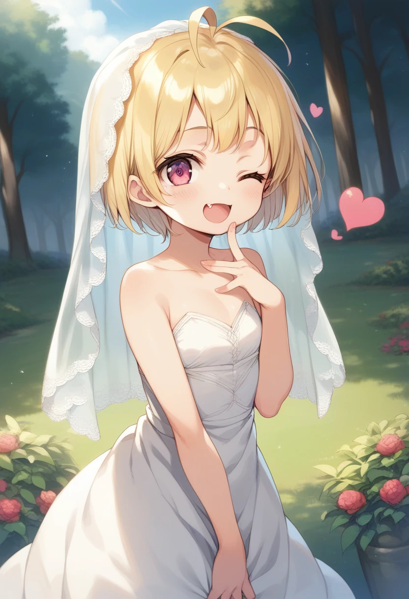 score_9, score_7_up, score_6_up, source_cartoon, source_anime,1girl,breathtalking Scenery,smooth soft skin, natural skin,
BREAK
(little female child:1.8), (loli:1.8), 4 years old,(loli toddler:1.2),(preschooler:1.1),(infant:1.1),flat chest,baby face,oily skin, ultra cute face, happy smile,beautiful eyes, detailed eyes
BREAK
(short blond hair:1.6) messy hair,(fang:1.1), (pink eyes:1.1), puffy eyes, antenna hair,double tooth,(blond hair:1.1),
BREAK
(empire-Line wedding dress:1.1),(silk veil:1.3),high heel,silk cape,blow a kiss, one closed eye wink, o3o, blowing kiss for viewer,
BREAK
In a secluded setting, surrounded by a dense forest, the bog lay hidden like a secret gem, its misty surface whispering tales of ancient times,dynamicangle,dynamicpose,action,