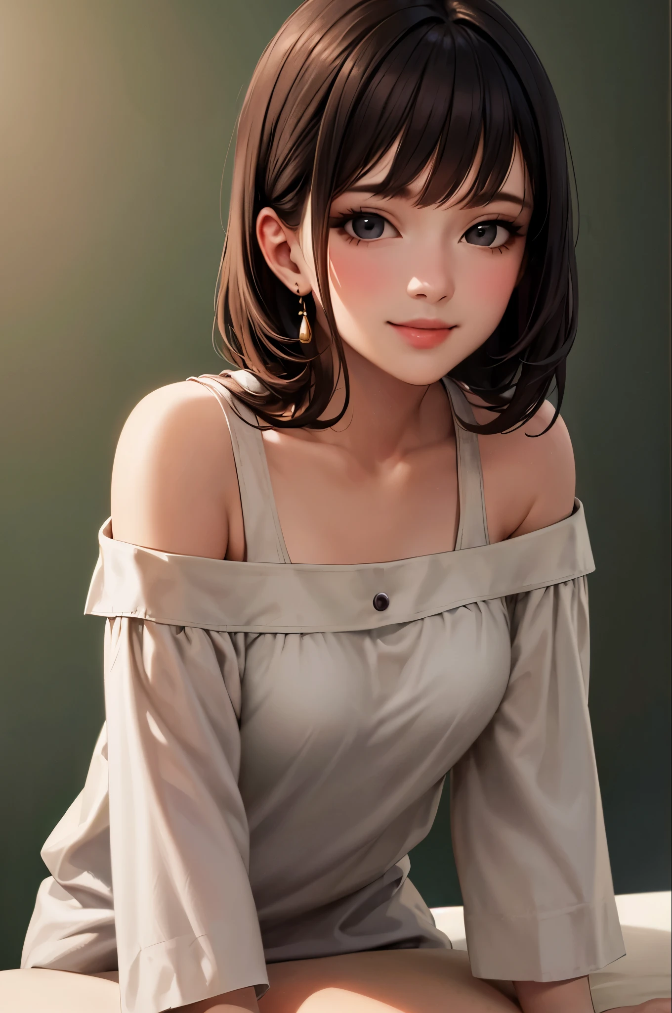 Highest quality, masterpiece, Ultra-high resolution, Realistic, One girl, Off the shoulder, smile