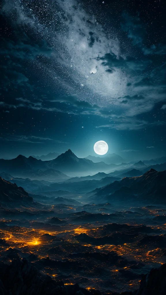 High quality, high resolution fantasy　Colorful moon illuminated by light