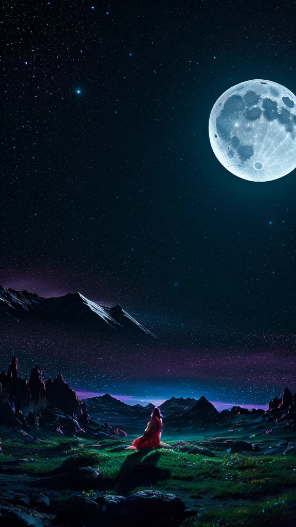 High quality, high resolution fantasy Colorful moon illuminated by light