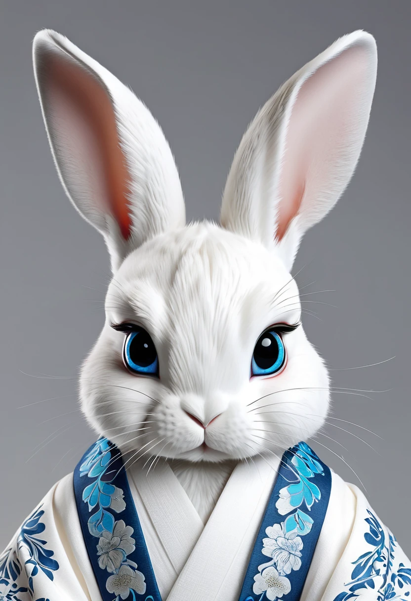 High quality, Extremely detailed, (furry) ((rabbit)) male, blue eyes, symmetrical perfect face fine detail, White kimono