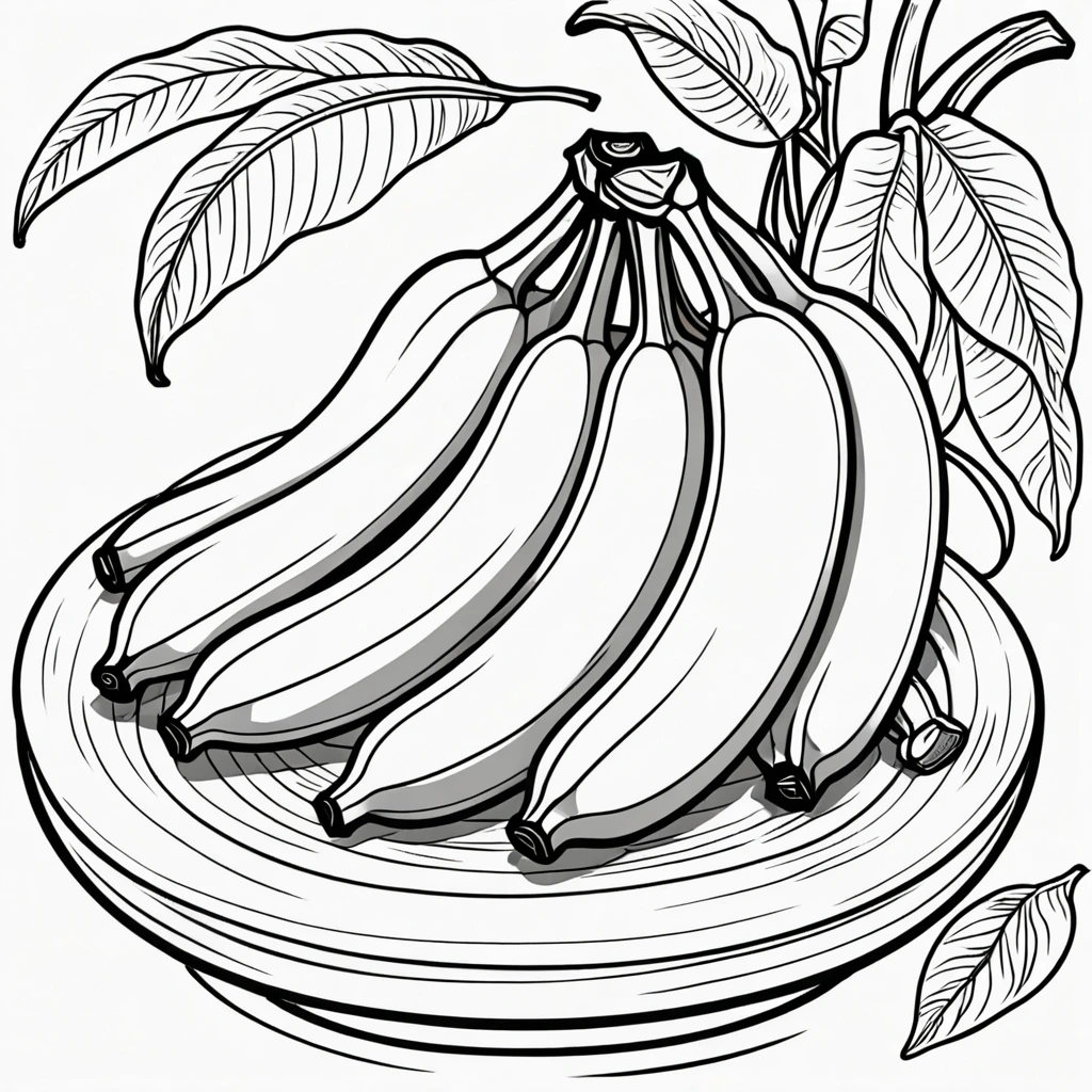 Bananas on the table. Children's illustration coloring book.  black outline and white background. 