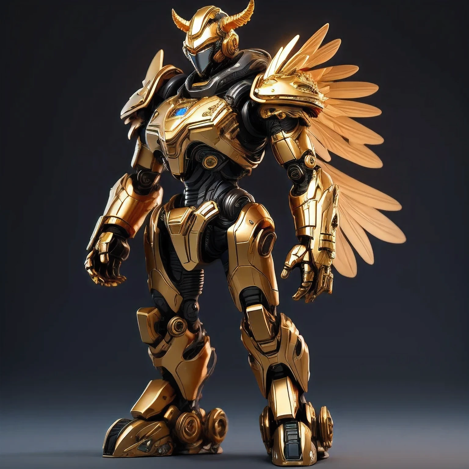  statue of a golden robot on a black surface, cute elaborate epic robot, greek god in mecha style, cyber steampunk 8 k 3 d, detailed cosmic angelic robot, the golden humanoid robot, gold sci - fi armour, detailed humanoid, 3 d 8 k octan render, sculpture of moloch, rendered in keyshot