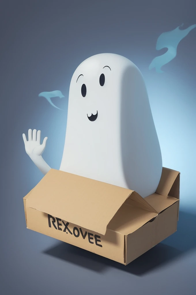A ghost ((Cartoon)) with a bad face, carrying a box of round cheese with both hands
