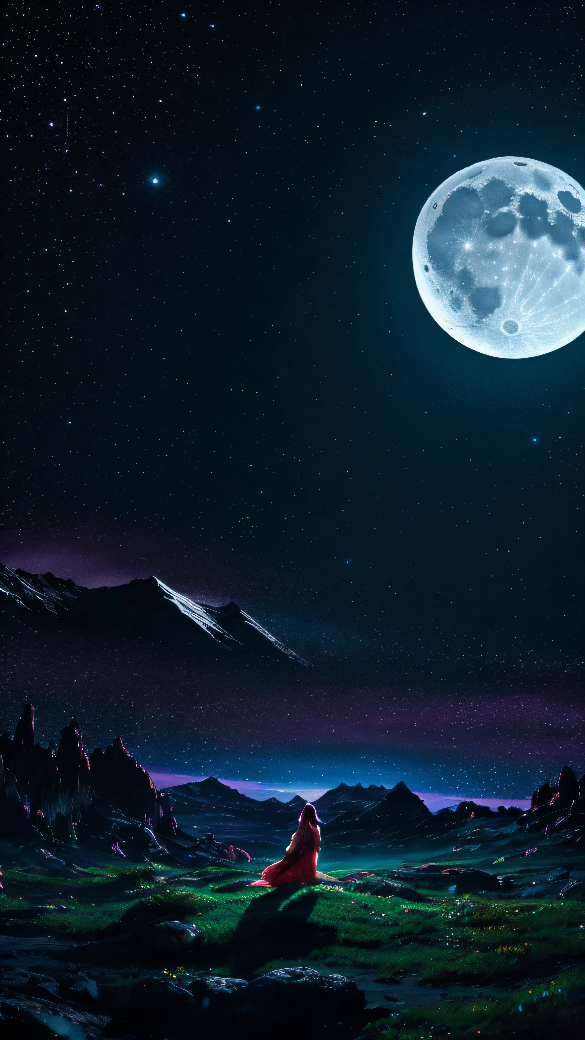 High quality, high resolution fantasy　Colorful moon illuminated by light
