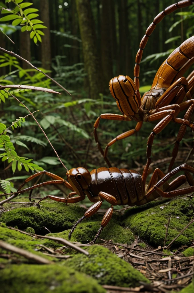 In the forest，There is a huge scorpion chasing the boy