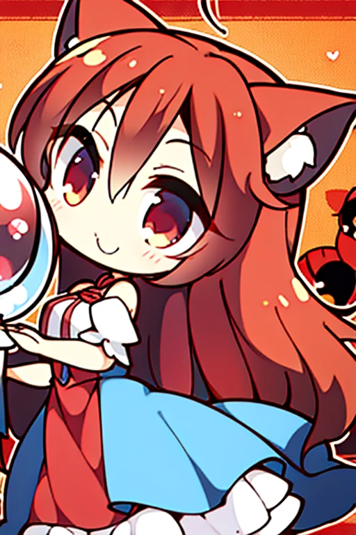 A red haired fox woman with a left red eye and right blue eye with an hourglass figure with red fox ears and a red fox tail in a cute summer dress is shopping at a dress store with a big smile