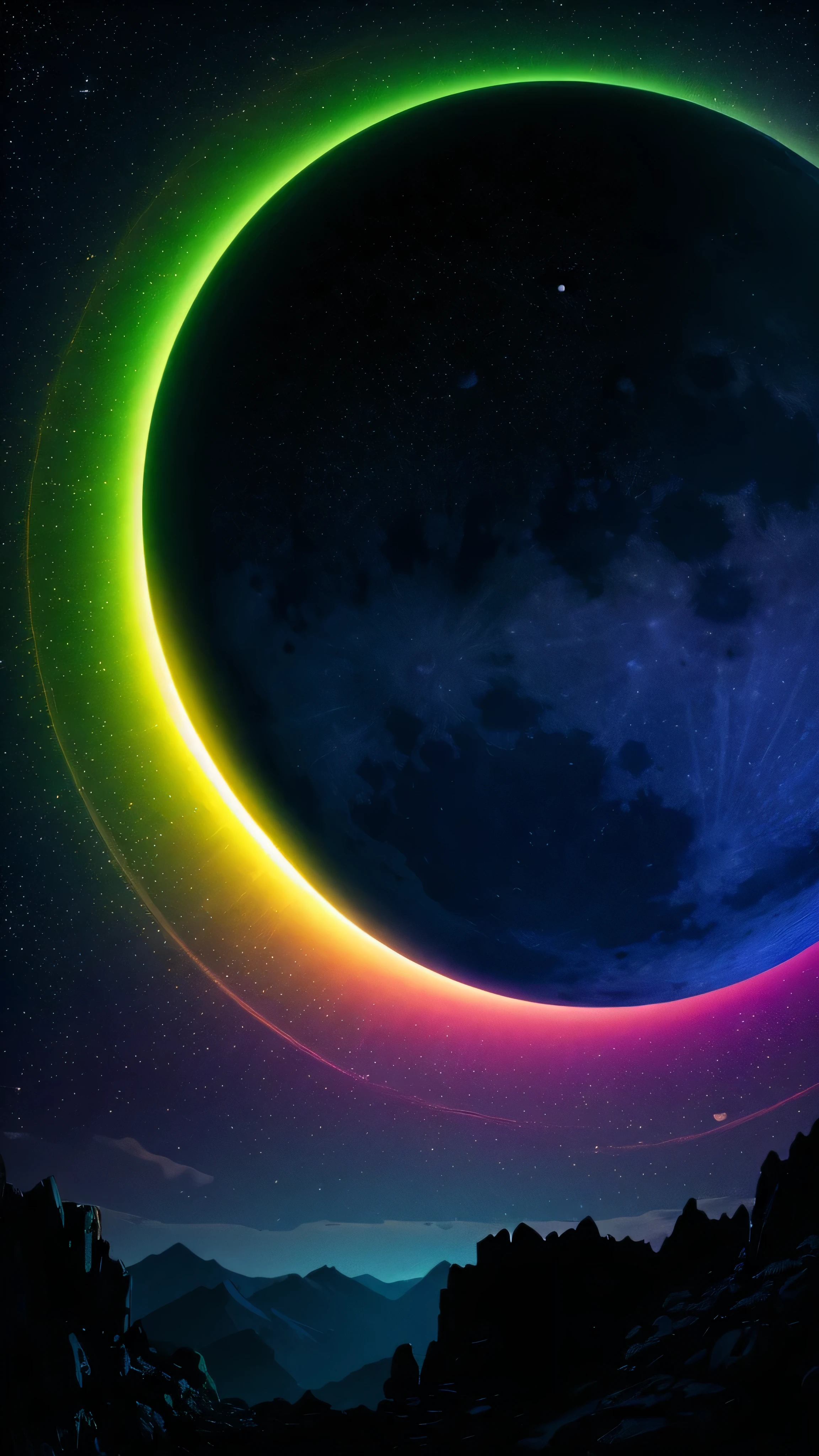 High quality, high resolution fantasy Colorful moon illuminated by light