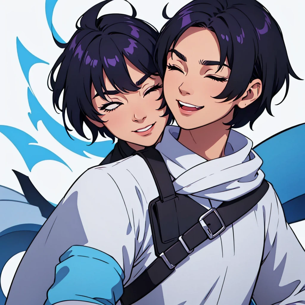 full face visible, looking towards camera, looking forward, short black hair, highres, high resolution, masterpiece, wide purple eyes, eyes closed, eyes shut, eyes gone, both eyes closed , both eyes gone, both eyes disappeared, talking, neutral face, confident, masterpiece, best quality, highres, 1 man, 1 person, 1 entity, Baro Shoei blue lock, extremely short hair, black hair, short hair, ager, colorful hair, light background, full body, teen, colorful parts, symbols, dark , bold, realistic mixing dark lines and loose lines, bold lines, on paper, human man, masculinem male, man, full body, imposing pose, stylish outfit, dark theme, handsome, attractive, boastful, standing, male, sharp chin, wide jaw, square face, white background, highres, high resolution, masterpiece, full face visible, looking towards camera, looking forward, talking, speaking, mouth open, laughing, laughing a lot, smiling, happy, eyes closed, eyes shut, eyes gone, both eyes closed , both eyes gone, both eyes disappeared