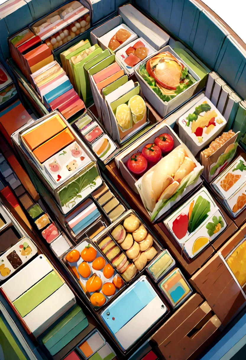 Food illustration for sticker, hinge angle, perspective, high detail, Ultra HD, isometry