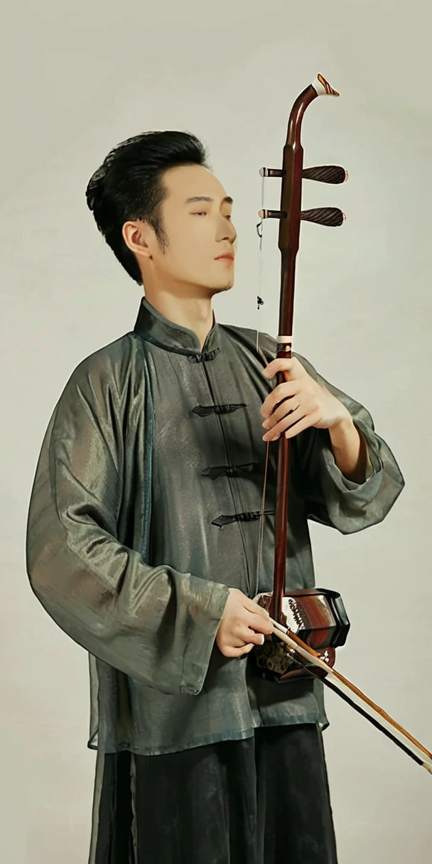 1man, young man, ling hair, western face, face detail, tall and thin, playing erhu,holding erhu, wearing hanfu, (((masterpiece,best quality))),((good structure,Good composition,good atomy)), ((clear, original,beautiful)),