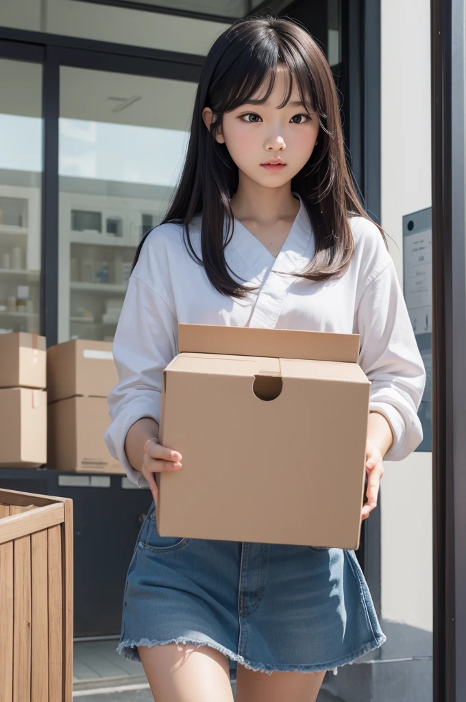 A ghost ((アニメ)) with a bad face, carrying a box of round cheese with both hands 