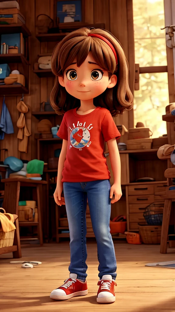 Clara is a seven year old girl, has brown hair, mid back, Brown eyes, front and full body. Wear blue jeans, red sneakers and red t-shirt. She is intelligent and adventurous. He finds himself in his grandmother&#39;s garden.