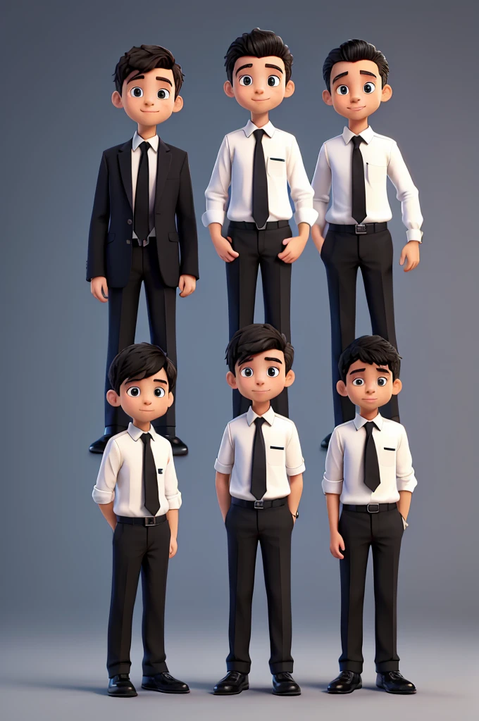 Raise three boys wearing white dress shirts, black necktie, black pants and black dress shoes They must be happy each holding a trophy
