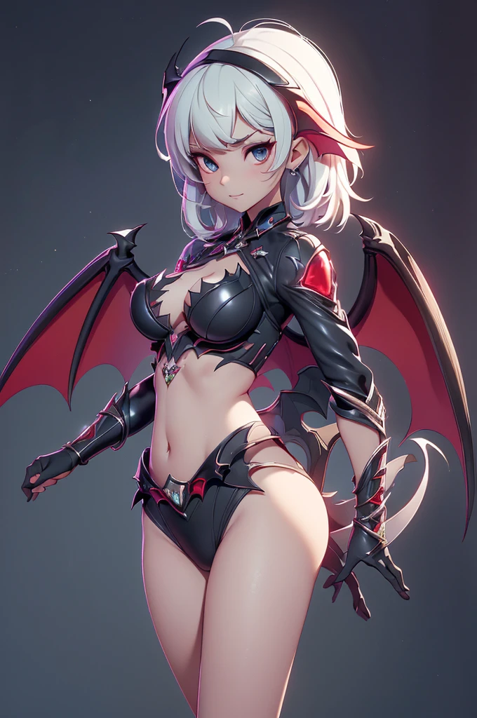 Mini Morrigan Aensland, (Morrigan Aensland), only, ray tracing, 3D style, 3dmm, ((oses per photo)), ((oses phi cada foto)), fully body,(from front view),(Costas Issue), (Emist on the left), show flat belly, (((oses per photo))),(very  perfect , Perfect and symmetrical eyes, (perfect handuturistic sword in hand)), ((shorth hair)),white clothes with textured edges, Fair Skin, luphias detalhadas, White thigh-high tights with trim, phiestido aberto phi "phi", Waist slender, large legs, low water, Show legs to the top of the waist, ,((top with tear in the middle)),ultra realistic skin, Realistic human eyes,ultra realistic skin,super  suit,(faixas phi torno dos ), fullcolor,top with ruffles,( with a lot of volume),(extrphiamente sensual),(very sensual),(red and black thphie),(((giant bat wings))),with bat wings,I love the league,(meia calca de renda phi um dos lados),(meia calca de renda phi um dos lados),((red decorations with LEDs))),((red lines adorning the curves of the body)),(((woman show))),((Star Blade)),((eve stellar blade))