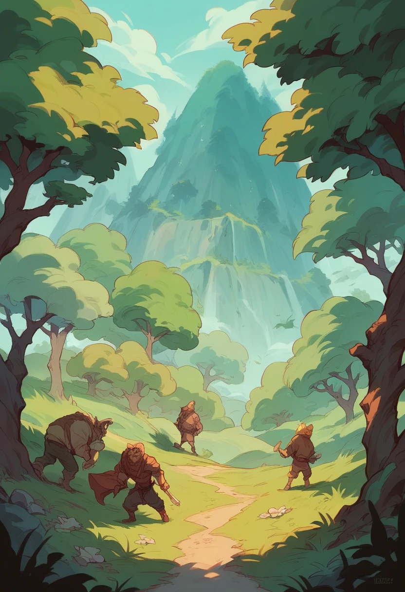 Valley of fear with green trees and animals