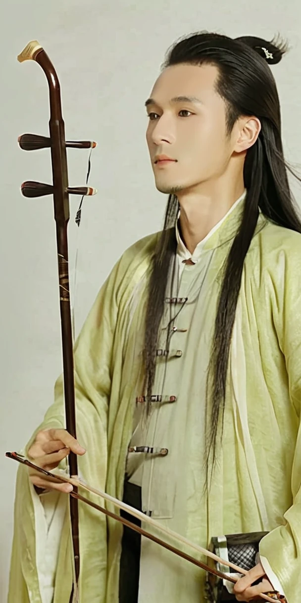 1man, young man, long hair, long hair to waist, western face, face detail, tall and thin, playing erhu,holding erhu, wearing hanfu, (((masterpiece,best quality))),((good structure,Good composition,good atomy)), ((clear, original,beautiful)),