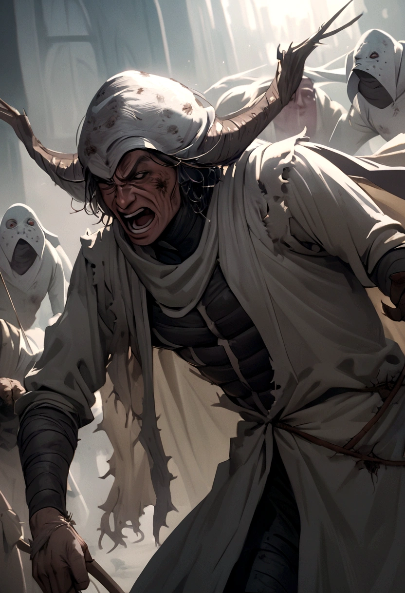 Generate the louse man, he is dirty and angry.