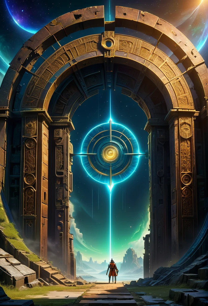 ((A Forgotten Time Gate:1.5)),(A device that travels through time and space in ruins),Alien space,best quality,8K,high resolution,masterpiece:1.2,Super detailed,HDR ,ultra high definition,Studio lighting,Super fine,sharp focus,Physical rendering,Extremely detailed description,major,Bright colors,blur background,fantasy illustrations,surreal,concept art,The art of math,Intricate details,gorgeous,geometry,abstract,symbolism、Mysteries、mystery、Time travel、doorways、portal、Forgotten、ruins、interdimensional、otherworldly、universe、universal、Abundant radiation、Energetic、prismastic