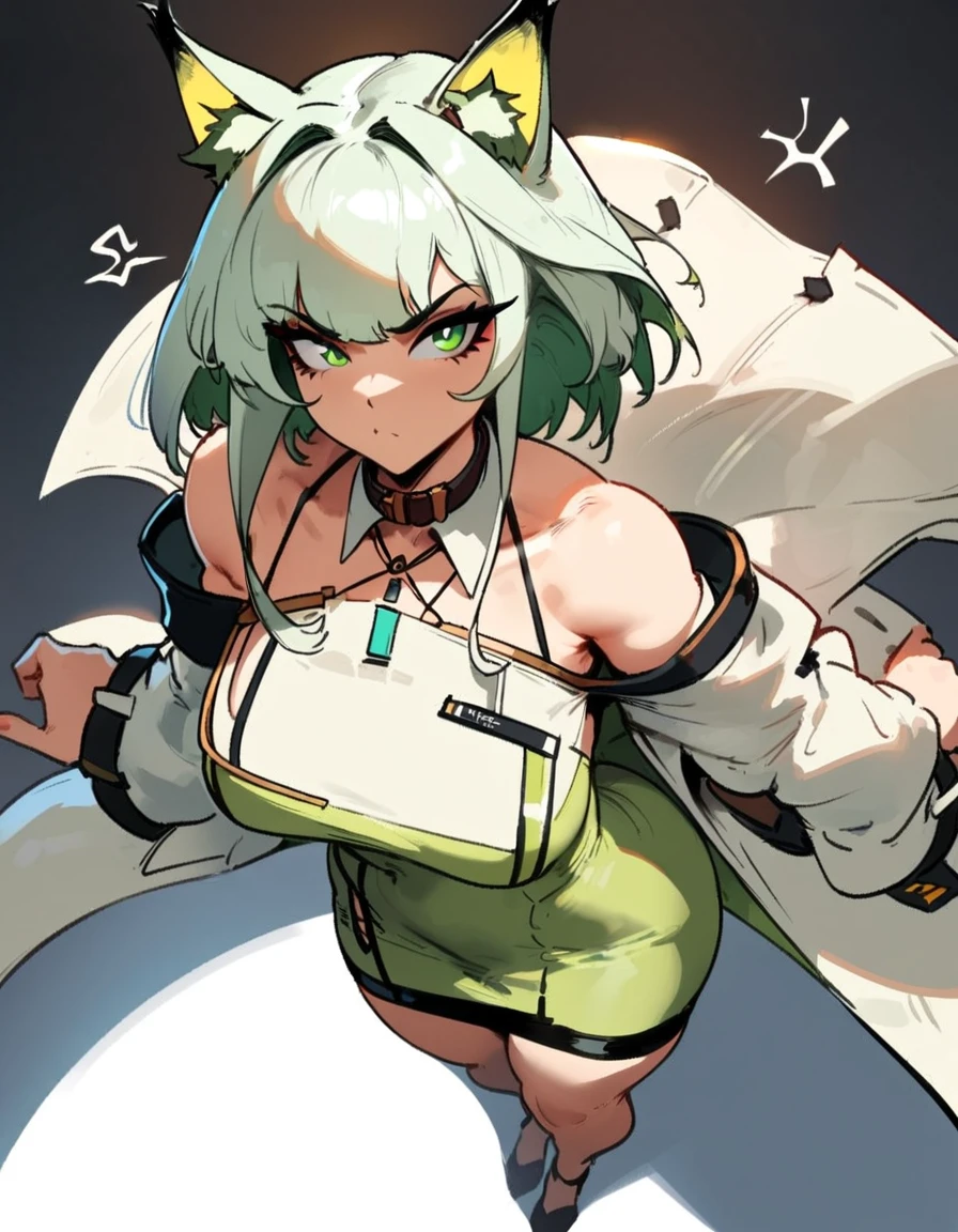 1girl, kal'tsit \(arknights\), arknights \\\\\ masterpiece, best quality, very aesthetic, absurdres, newest \\\\\\ slim body,///// ,by nyantcha,cutesexyrobutts , by khyle,,////// ,,,, , ,,detailed face, , ,, , , , , beautiful face, (white background:1.2), , sexy, , serious.angry, green eyes, animal ears, , ,,,big tits,), in the center of the frame,,, ,wears a lab coat, ,full body , solo,