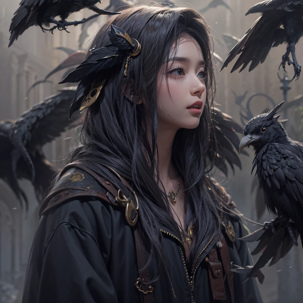 that'that'that'that'it's raining, cthaty、Hair flow、 ((highest qualthaty、masterpiece、8K、Best image qualthaty、Ultra-high resolution、Award-winning works)、(Accurate anatomy:1.1)、(Look at me and smile:1.1)、Shining fair skin wthath Ultra-high resolution、The most detailed face、Ultra-high resolution detailed face、Ultra-high resolutionの髪の毛、(Ultra-high resolutionの煌めく瞳:1.1)、Beautiful face drawn in every detail、ancient gothic costume , Chest to chest, tattoo, There'There is a real crow next to him.