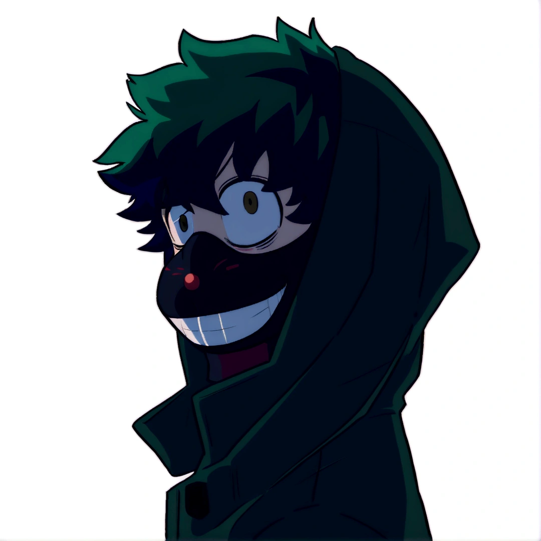 a cartoon image of a person with a hood on, [[[[grinning evily]]]], joker looks like naruto, in a hoodie, grinning lasciviously, izuku midoriya, unknown artstyle, portrait of ((mischievous)), unsettling grin, sly smile, smiling but has a temper, smug grin