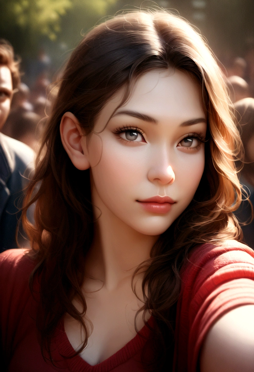Best quality, masterpiece, super high resolution, (realistic: 1.4), original photo, head photo, skin, simple background, black eyes, detail, selfie, 1 girl, , on the playground side, looking at the audience,