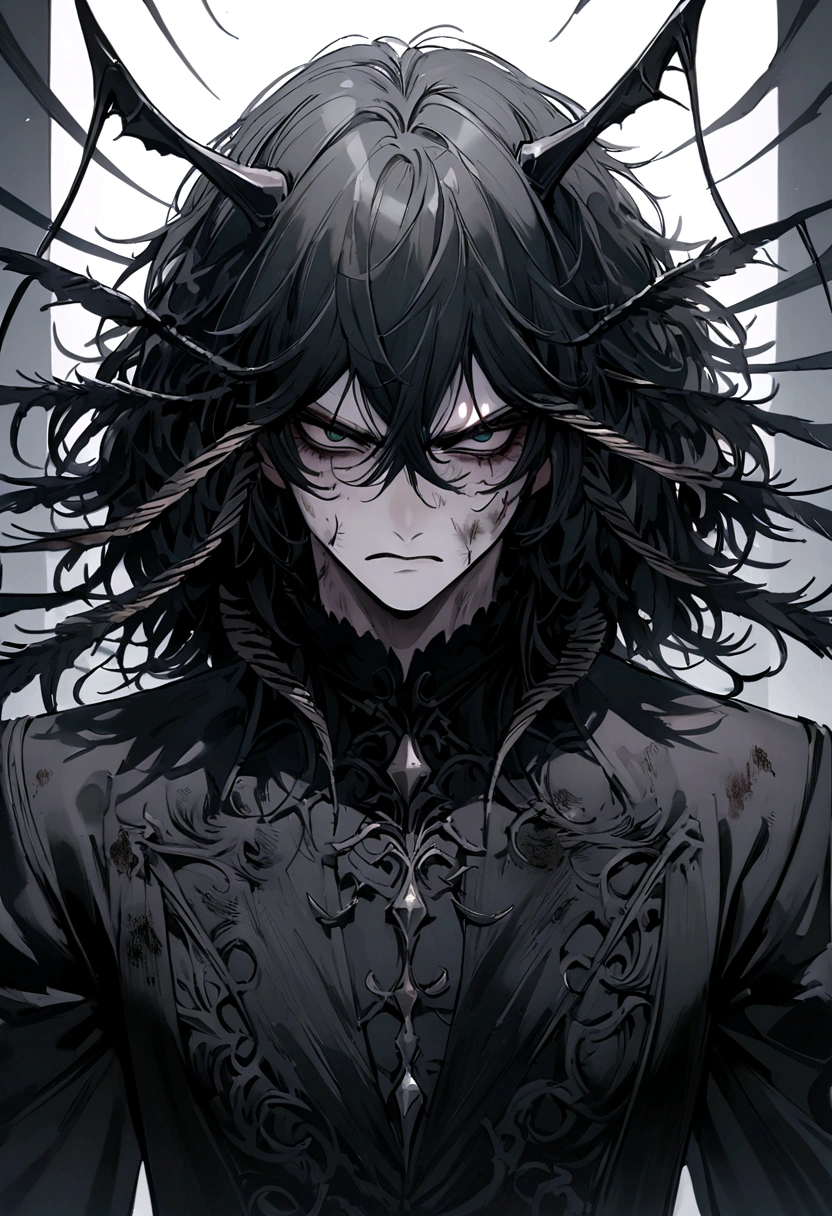 Generate the louse man, he wears black clothes. your hair is short, he is angry and dirty