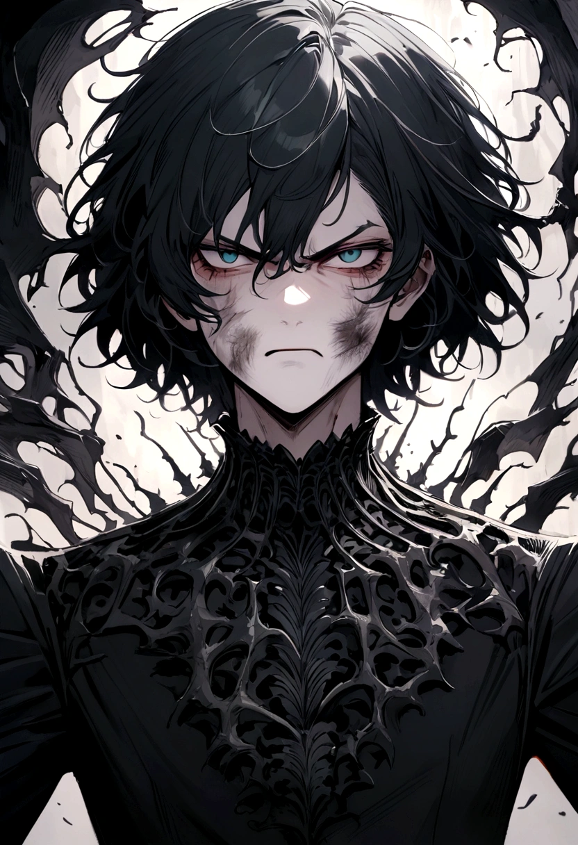 Generate the louse man, he wears black clothes. your hair is short, he is angry and dirty