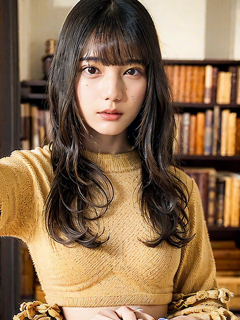 Highest quality, 8K, ,masterpiece :1.3)), In-person audience,((Whole body 1.2)) ,Beautiful woman, Wide Shot ,One girl, , Selfie , Black Hair, Brown Hair , bangs,Highly detailed face, Highly detailed lips, Fine grain, double eyelid