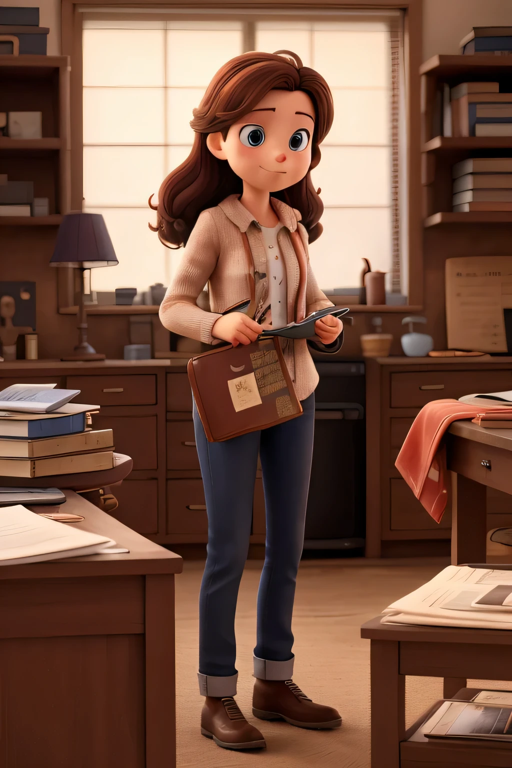 Emily searching through old photo albums and documents