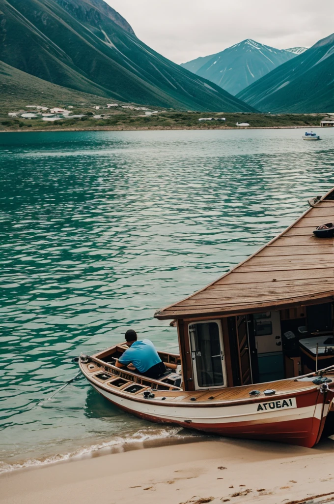 Man stranded on a boat
