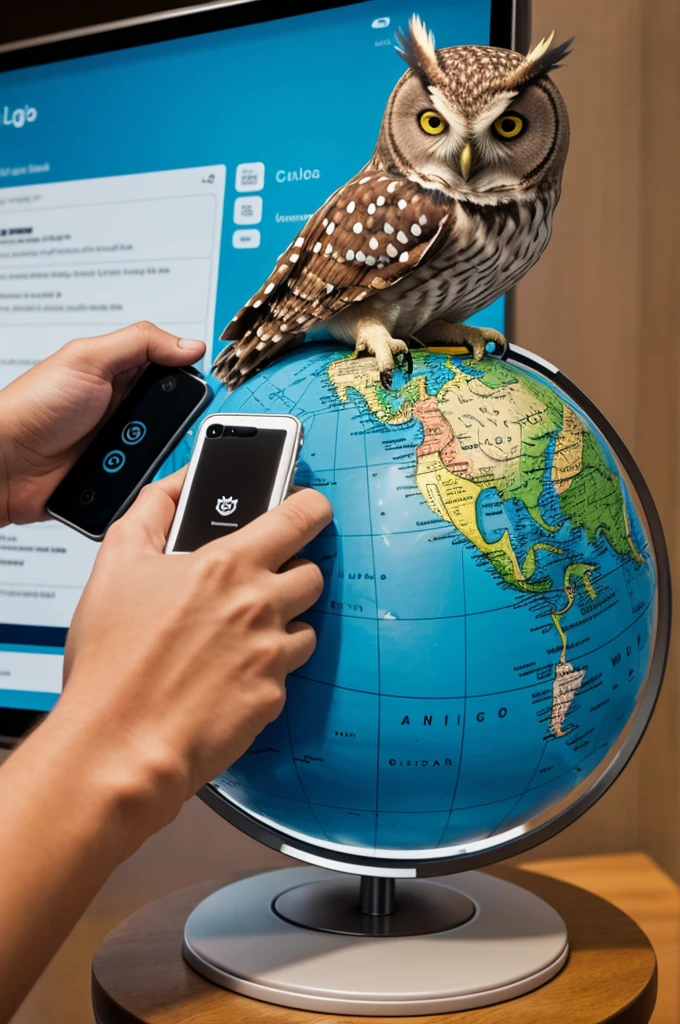 Dualingo and the app owl loading the globe