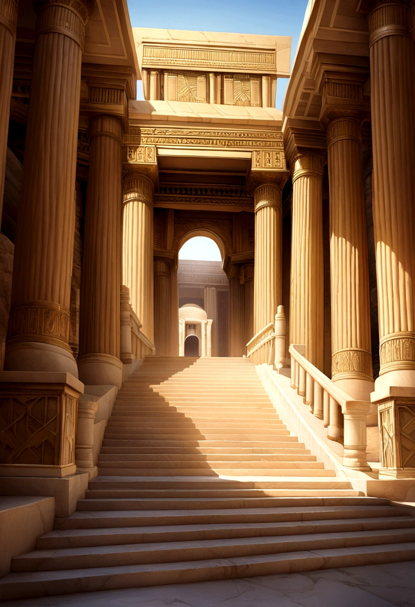 (best quality:1.2), (Realistic:1.5) large majestic byzantine temple built on a hill, large streat marble stairs lead to it