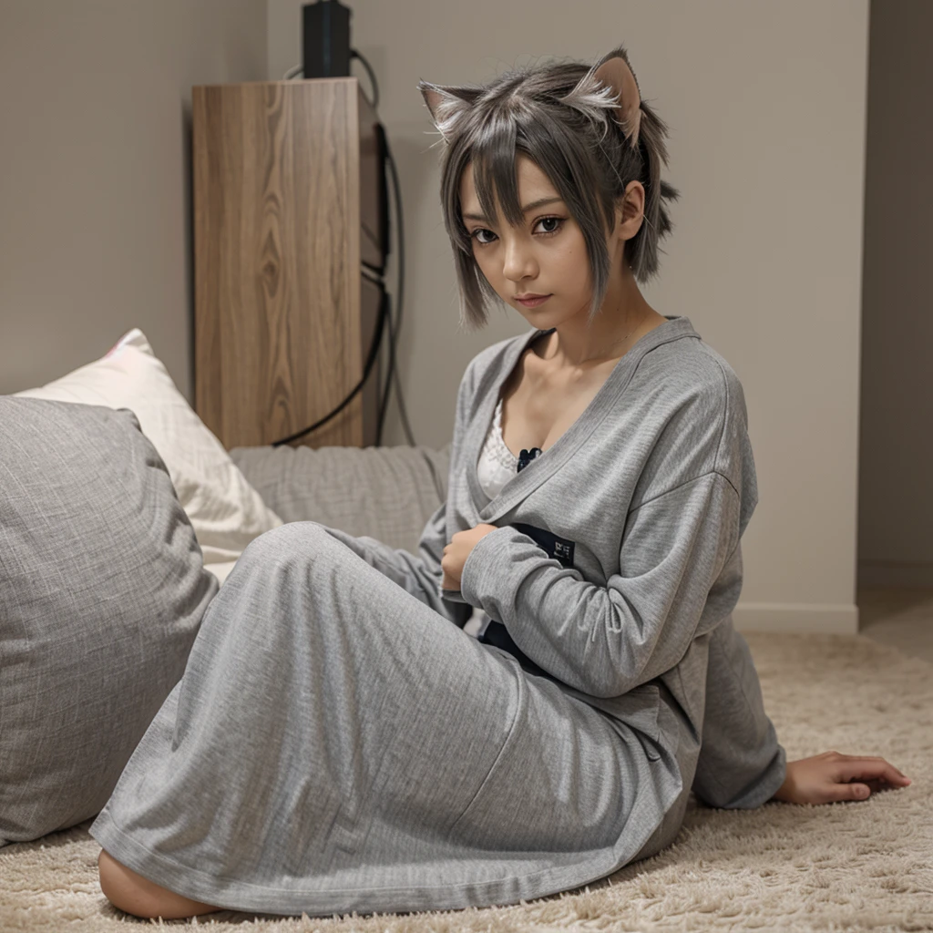 Anime character style　Grey Bengal kitten