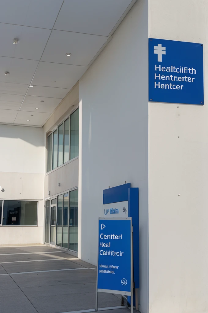 a modern, beautiful health center, with the following sign: "PSF", ultra realistic, 4k quality, photo in horizontal proportion,