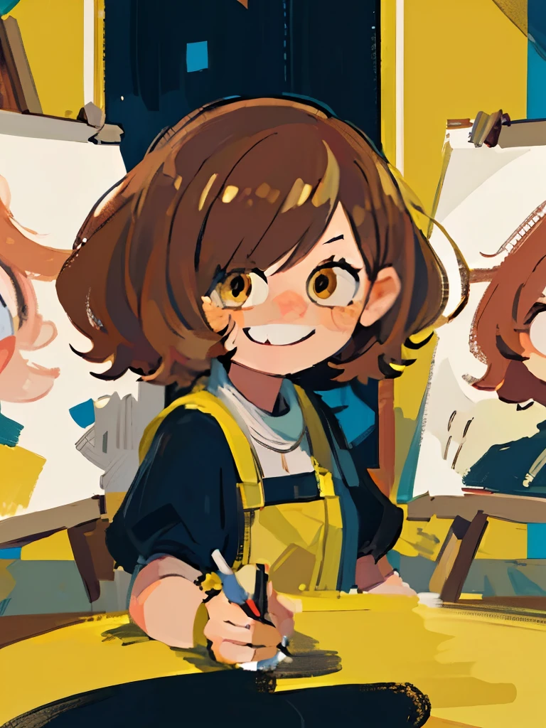 ((SFW)),
((best quality,4k,8k, high res,masterpiece:1.2), ((masterpiece)), (((best quality))),
((masterpiece)), (((best quality))), Illustration, 1 girl, hair color, hairstyle fax, eyes, sharp style, smug, yellow, sharp pose, strong woman, brown hair, long sharp hair, adventurous, funny, brown eyes, bold, sun theme, sharp yellow fashion, exciting pose, hairstyle fax, action, female, big smile, modern clothes, stylish, ESTP personality,
(({Mischievous ESTP aura})), 2d painting,(((SFW)))({ mischievous smug expressions})